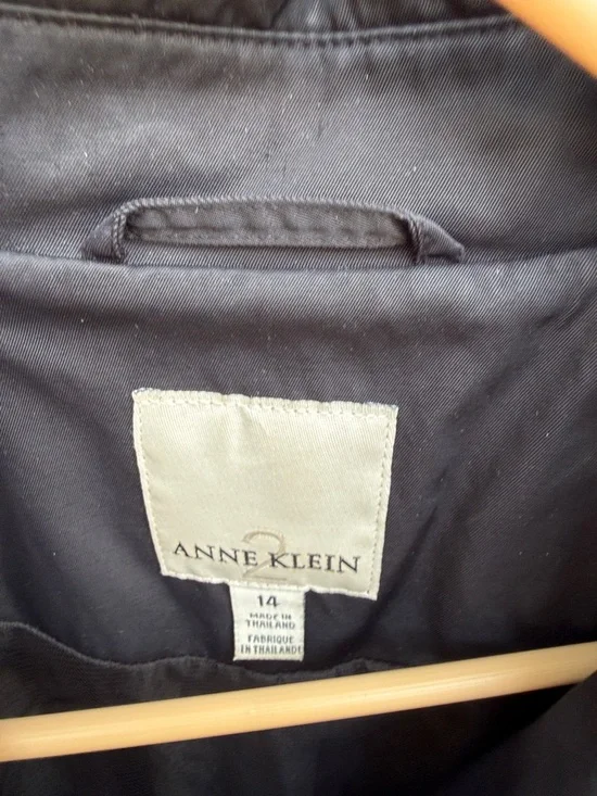 Anne Klein 2 Black Trench Coat cotton blend belted collar pockets academia 14 - Picture 3 of 11